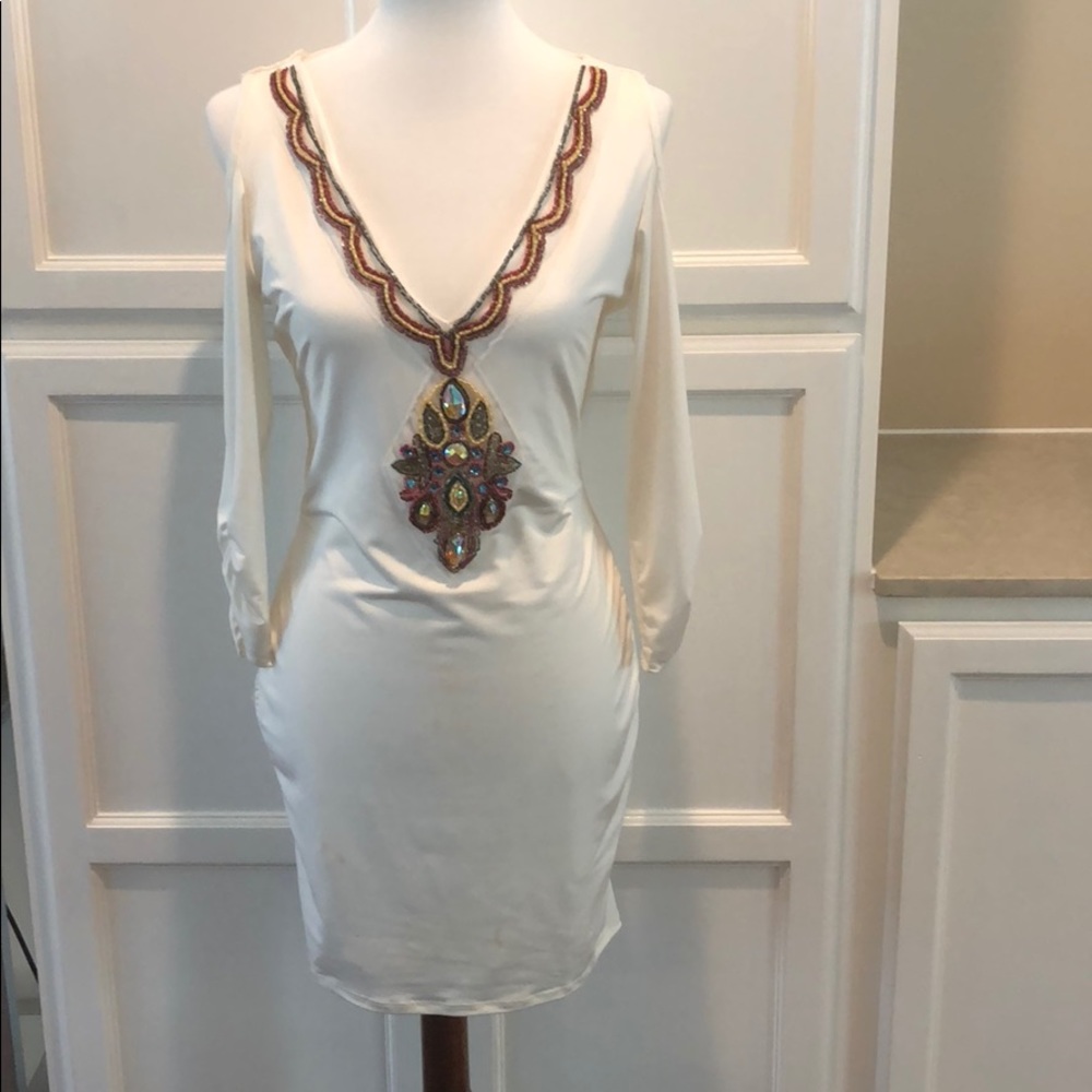 Arden B cream dress with sequin detail